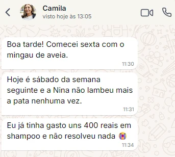 Depoimento da Camila no WhatsApp